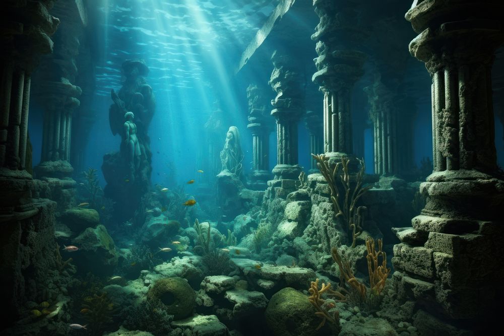 Atlantis backdrop underwater outdoors swimming. AI generated Image by rawpixel.