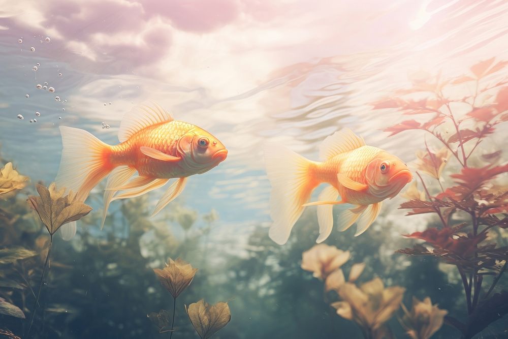 Golden fishes goldfish swimming animal. AI generated Image by rawpixel.