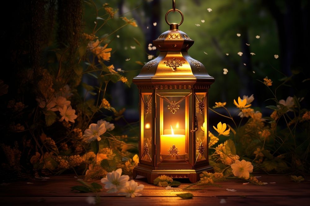 Glowing lantern illuminates celebration glowing candle. AI generated Image by rawpixel.