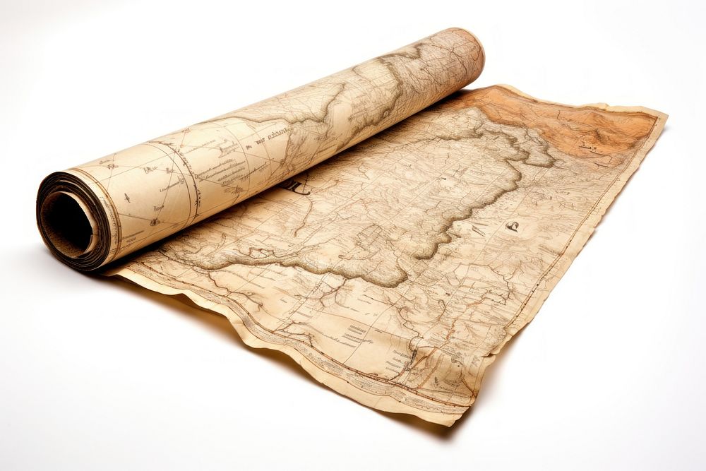Old map roll white background topography dynamite. AI generated Image by rawpixel.