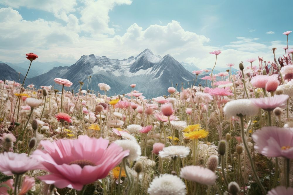 Landscape mountain flower outdoors. AI generated Image by rawpixel.