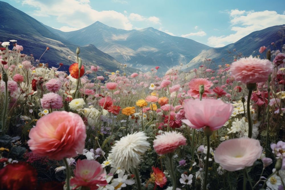 Landscape flower mountain outdoors. AI generated Image by rawpixel.