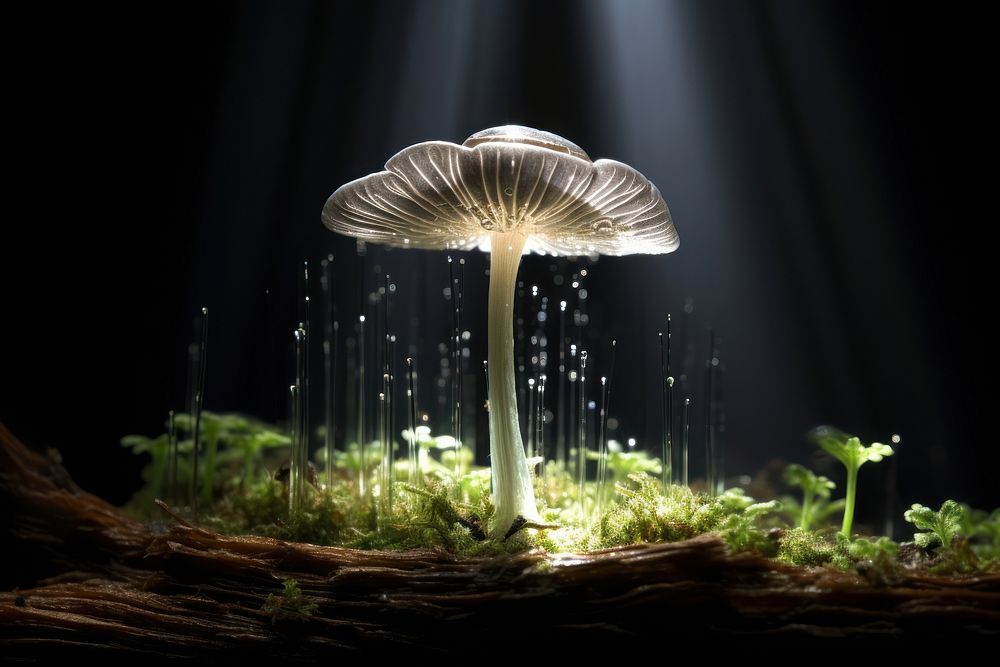 Magic beam mushroom outdoors fungus. AI generated Image by rawpixel.