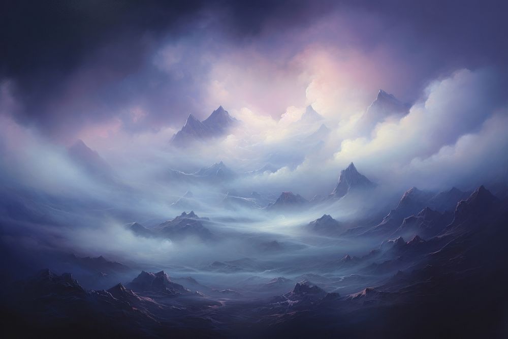 Midnight mountain landscape cloud nature. AI generated Image by rawpixel.