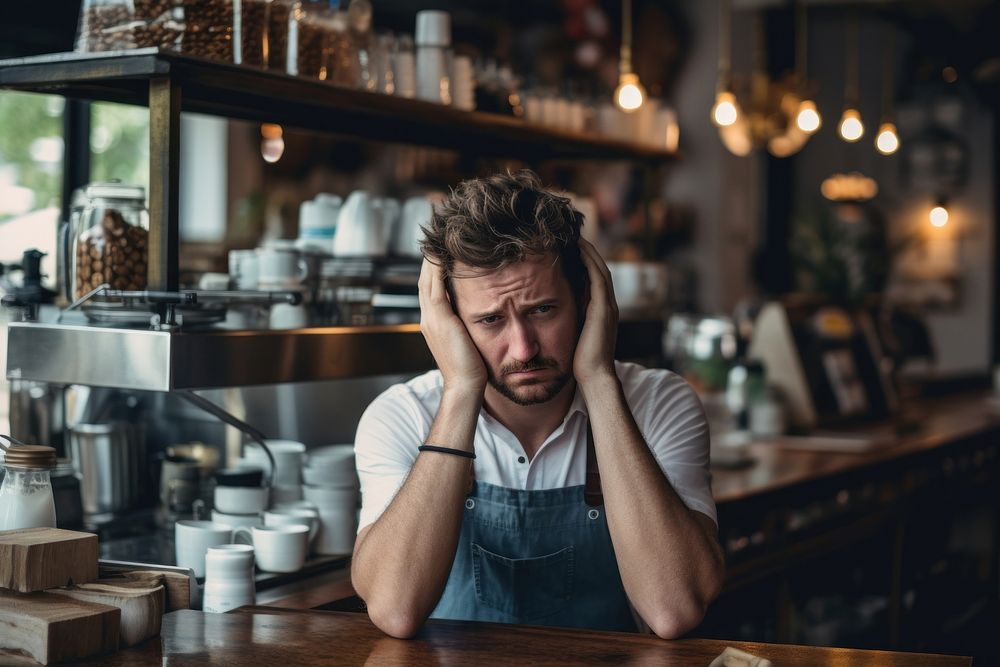 Worried adult cafe disappointment. AI generated Image by rawpixel.
