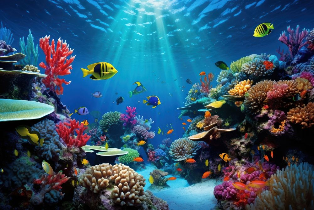 Underwater reef teeming underwater sea aquarium. AI generated Image by rawpixel.