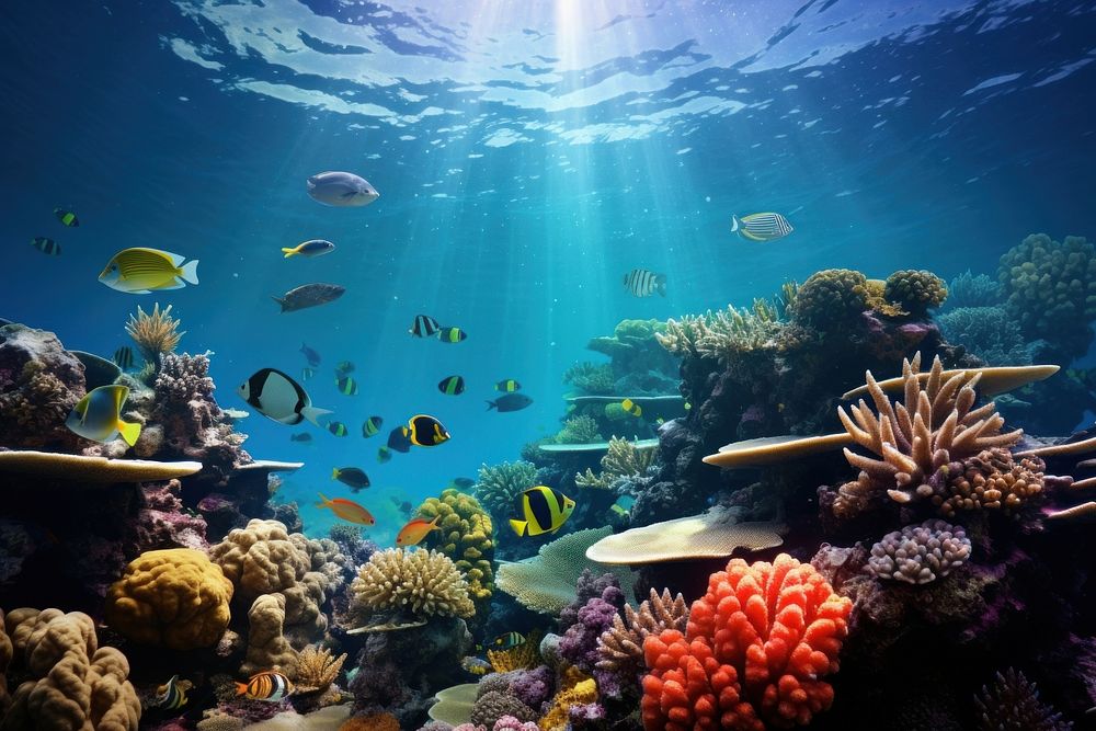 Underwater reef teeming underwater sea outdoors. AI generated Image by rawpixel.