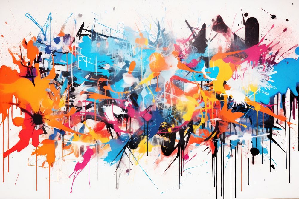 Vibrant colors spray graffiti painting wall art. 