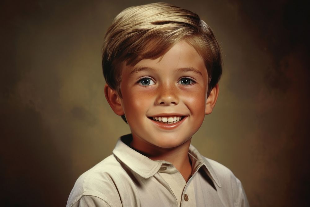 Retro smile portrait child. AI generated Image by rawpixel.