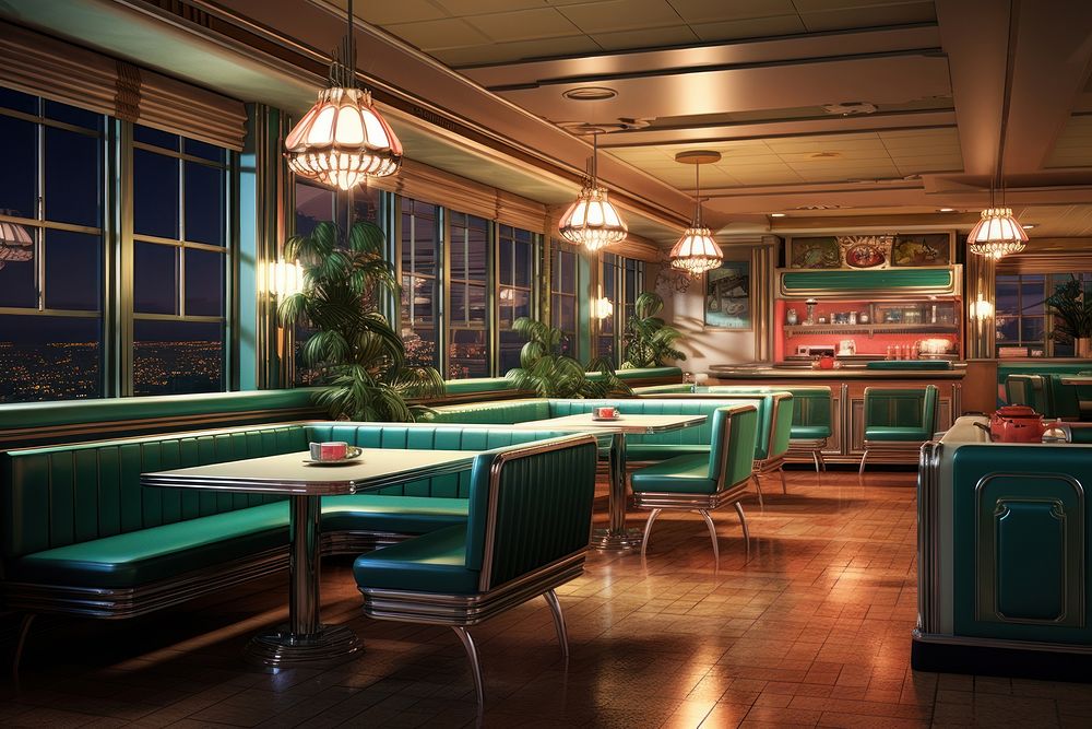 Retro restaurant architecture furniture. 