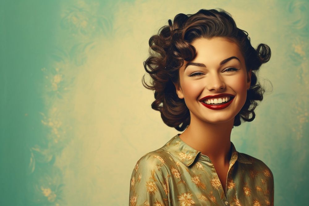 Retro smile portrait laughing. AI generated Image by rawpixel.
