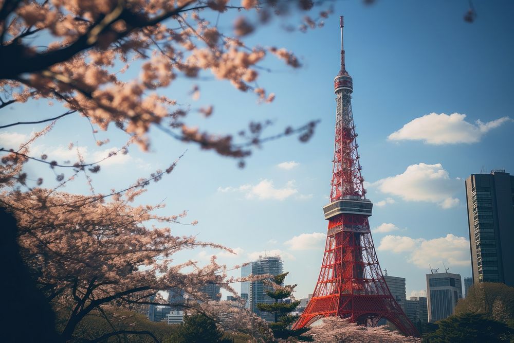 Tokyo Tower tower architecture building. AI generated Image by rawpixel.