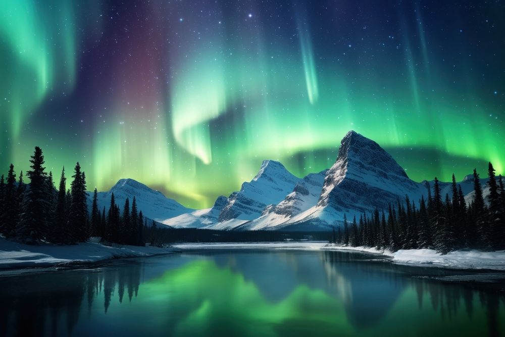 Northern Lights landscape panoramic outdoors. 