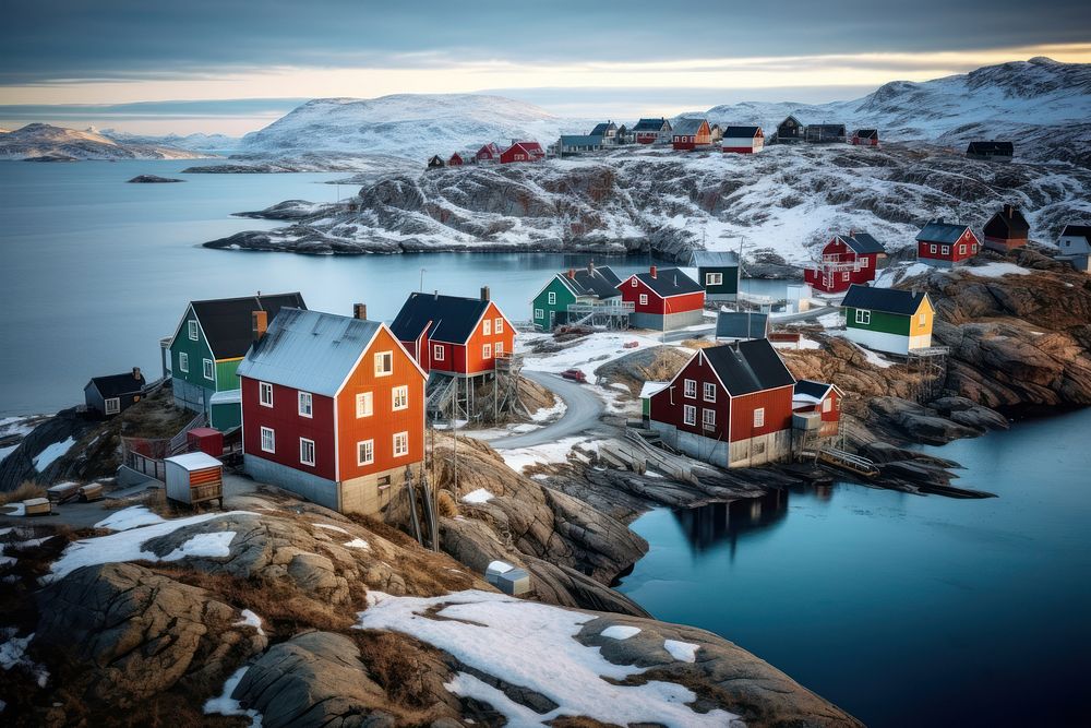 Nuuk architecture landscape building. AI generated Image by rawpixel.