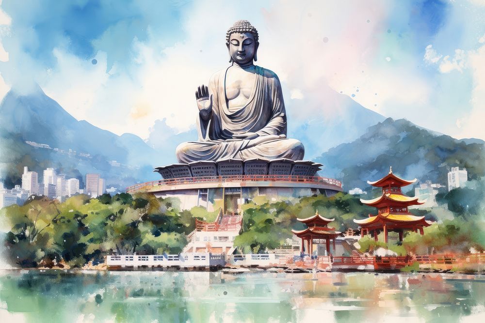 Hong Kong Great Buddha buddha art representation. AI generated Image by rawpixel.
