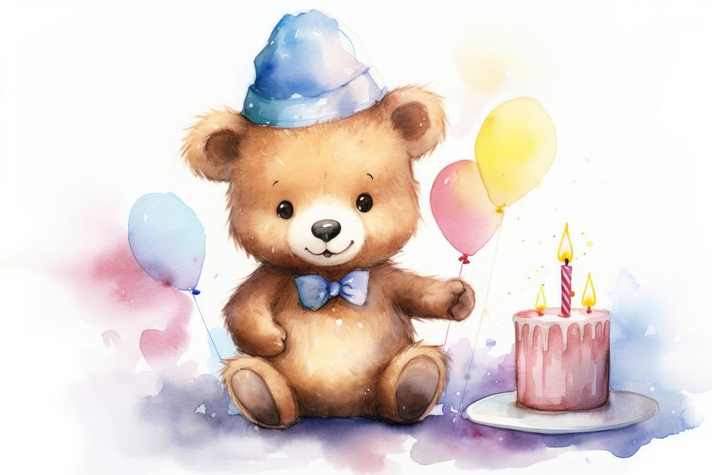 Cute bear cake birthday balloon. | Premium Photo Illustration - rawpixel