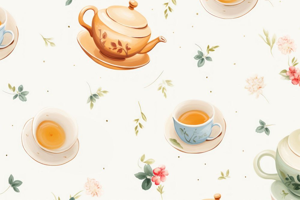 Tea party cute pattern tea porcelain wallpaper. AI generated Image by rawpixel.