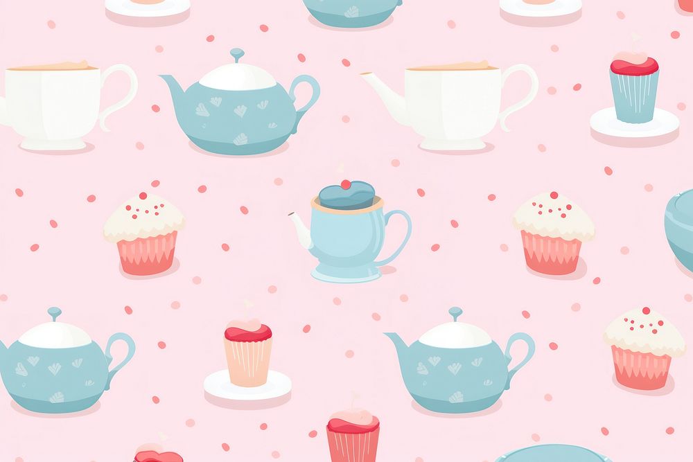 Cute pattern wallpaper backgrounds teapot cup. AI generated Image by rawpixel.