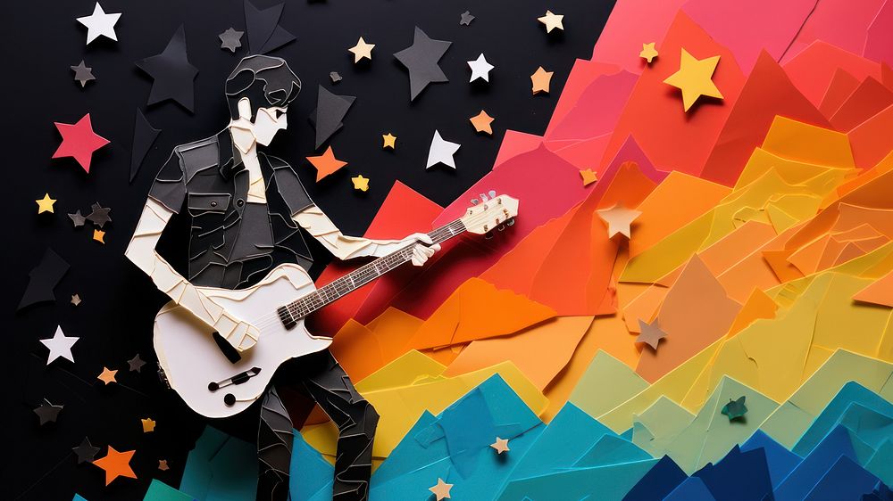 Musician playing guitar, paper craft. AI generated Image by rawpixel.