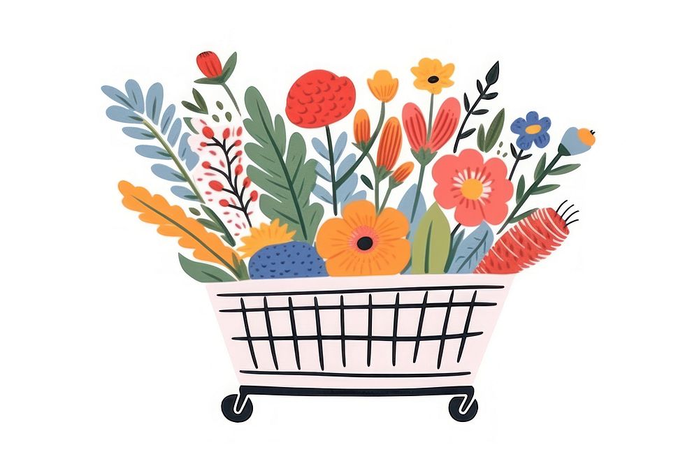 Flower bouquet shopping basket plant. 