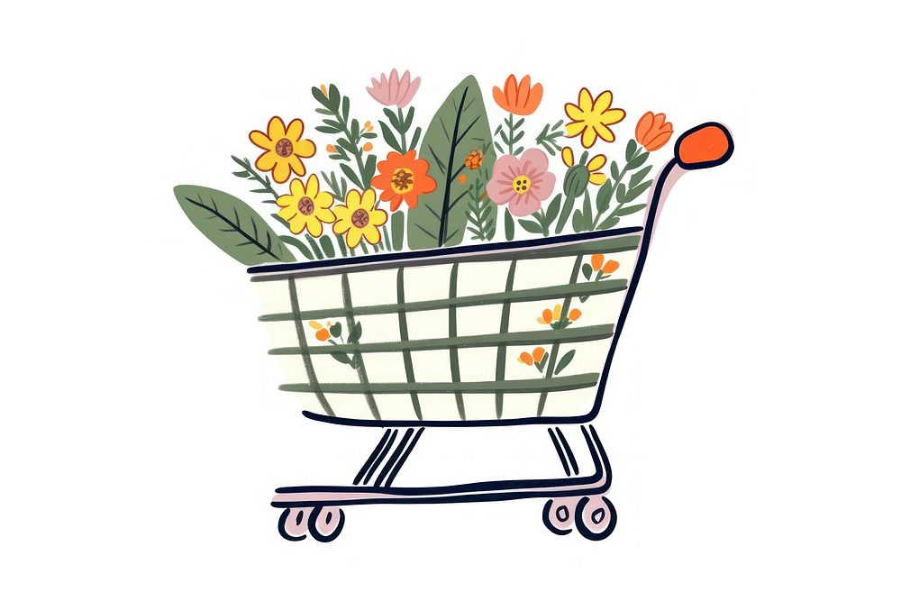 Flower bouquet shopping cart white background. AI generated Image by rawpixel.