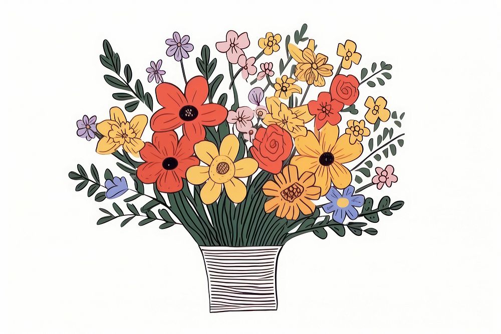 Flower bouquet arrangement pattern drawing. AI generated Image by rawpixel.
