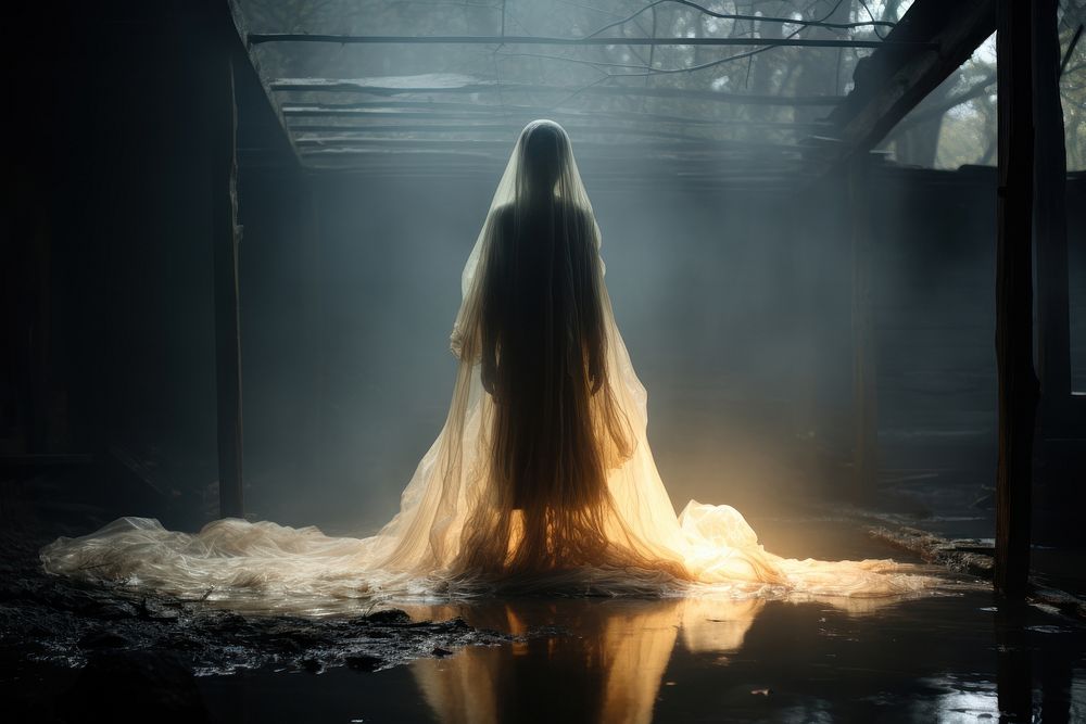 Ghostly female adult dress veil. AI generated Image by rawpixel.
