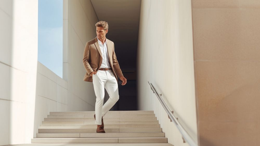 Businessman walking down the stairs. AI generated Image by rawpixel.