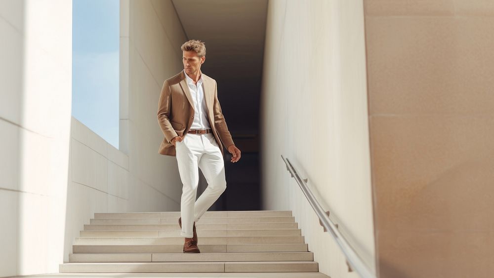 Businessman walking down the stairs. 