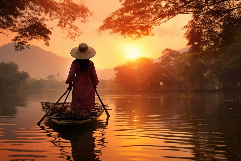 Vietnamese woman wearing traditional clothing outdoors vehicle sitting. 