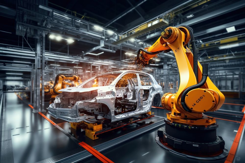 Car manufacturing, vehicle factory. AI generated Image by rawpixel.