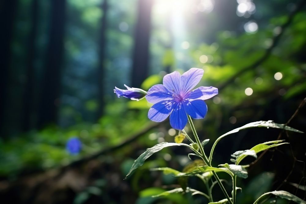 Blue wild flower nature sunlight outdoors. AI generated Image by rawpixel.