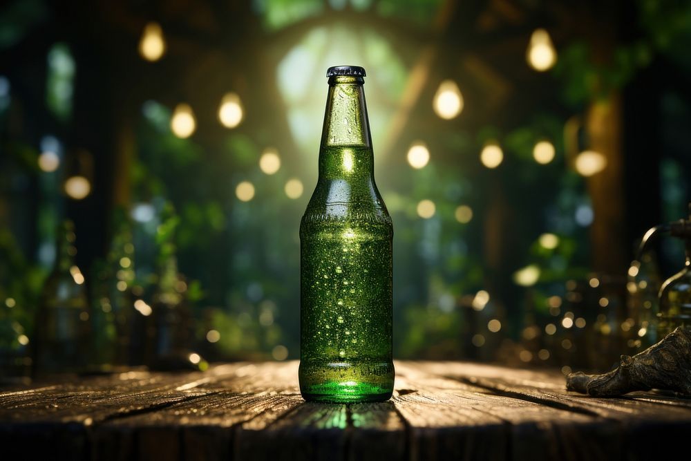 Beer bottle drink green condensation. AI generated Image by rawpixel.