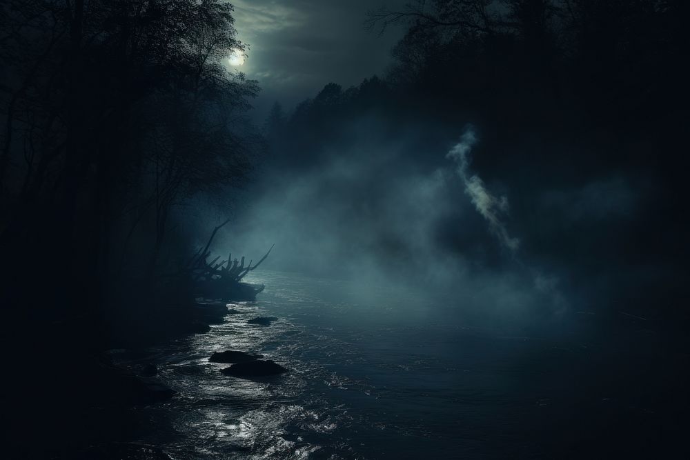 Night outdoors nature river. AI generated Image by rawpixel.