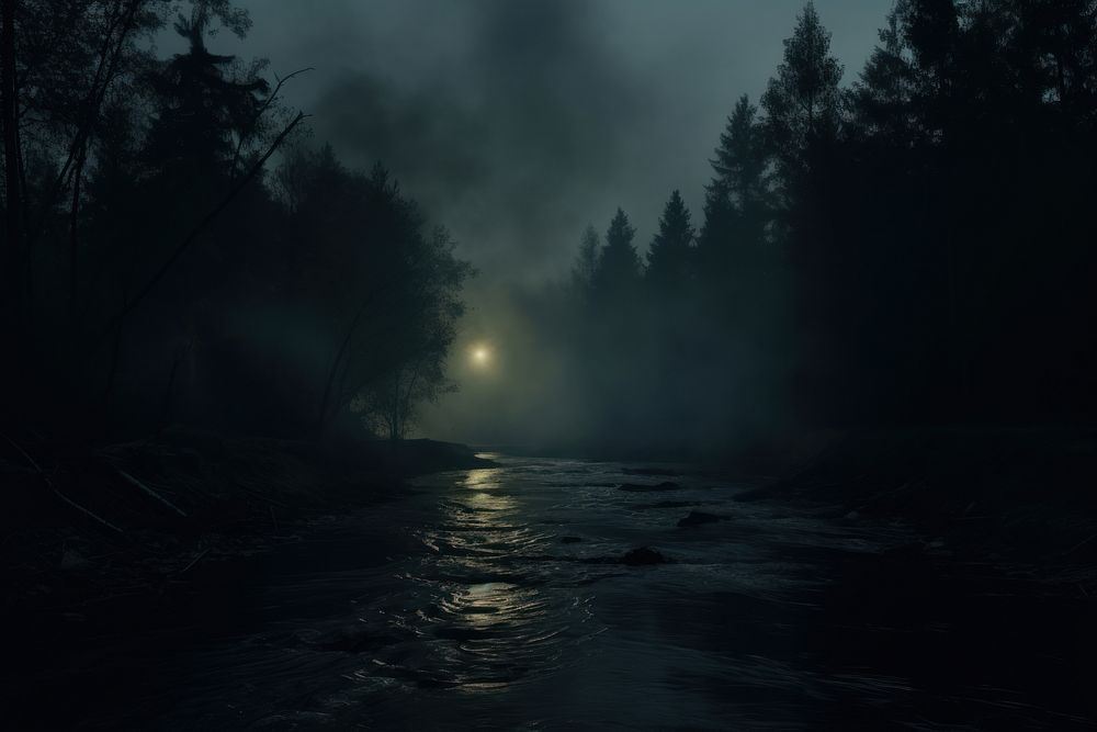 Night outdoors forest nature. AI generated Image by rawpixel.