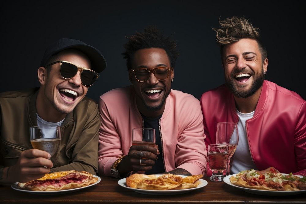 Laughing glasses eating pizza. AI generated Image by rawpixel.