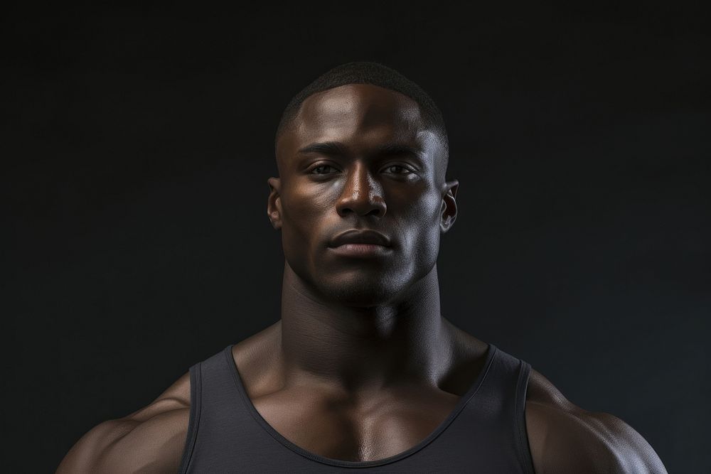 Dark-skinned male athlete portrait adult face. 