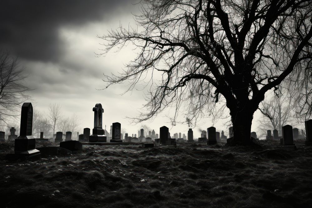 Creepy graveyard tombstone cemetery outdoors. AI generated Image by rawpixel.