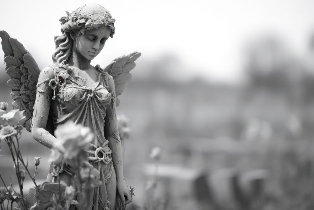Old graveyard flower portrait angel. AI generated Image by rawpixel.