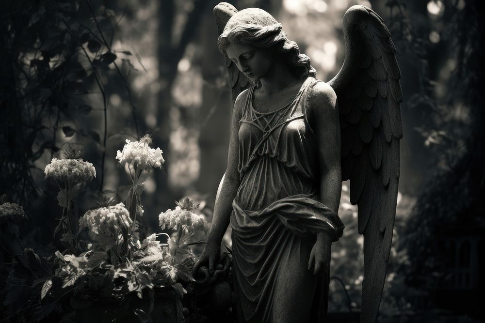 Old graveyard flower angel sculpture. AI generated Image by rawpixel.