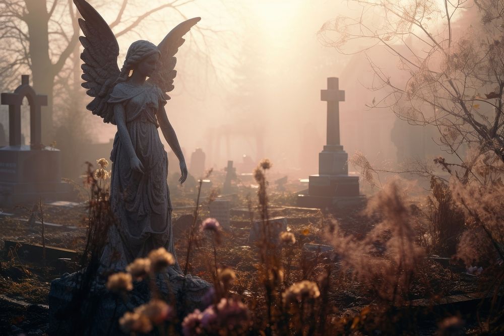 Old graveyard scene tombstone outdoors cemetery. AI generated Image by rawpixel.