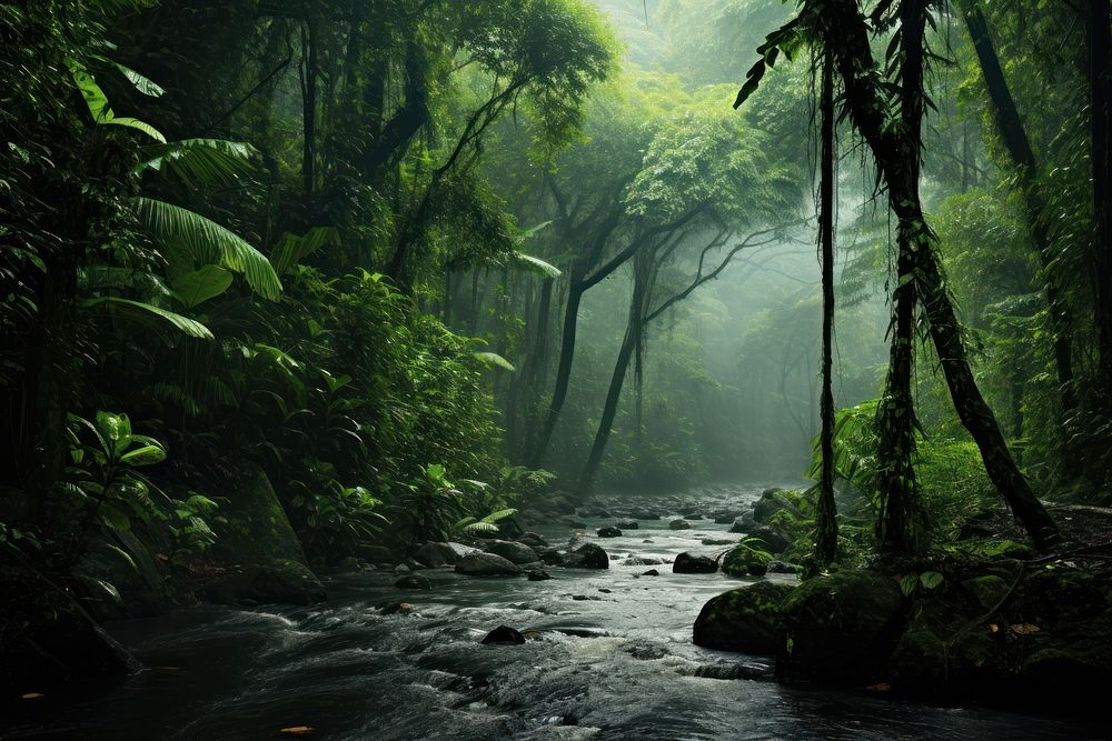 Green rain forest vegetation outdoors woodland. AI generated Image by rawpixel.