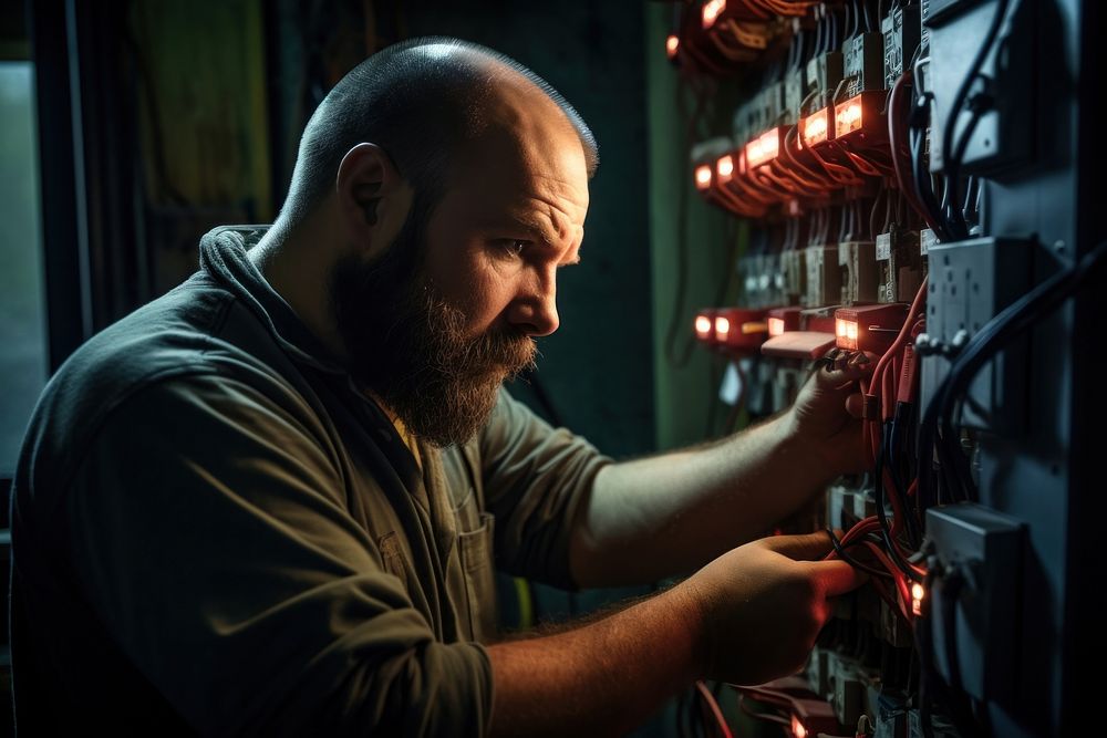 Electrical technician computer working adult. 