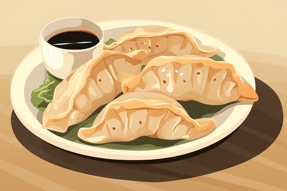 Gyozas dumpling plate food. AI generated Image by rawpixel.