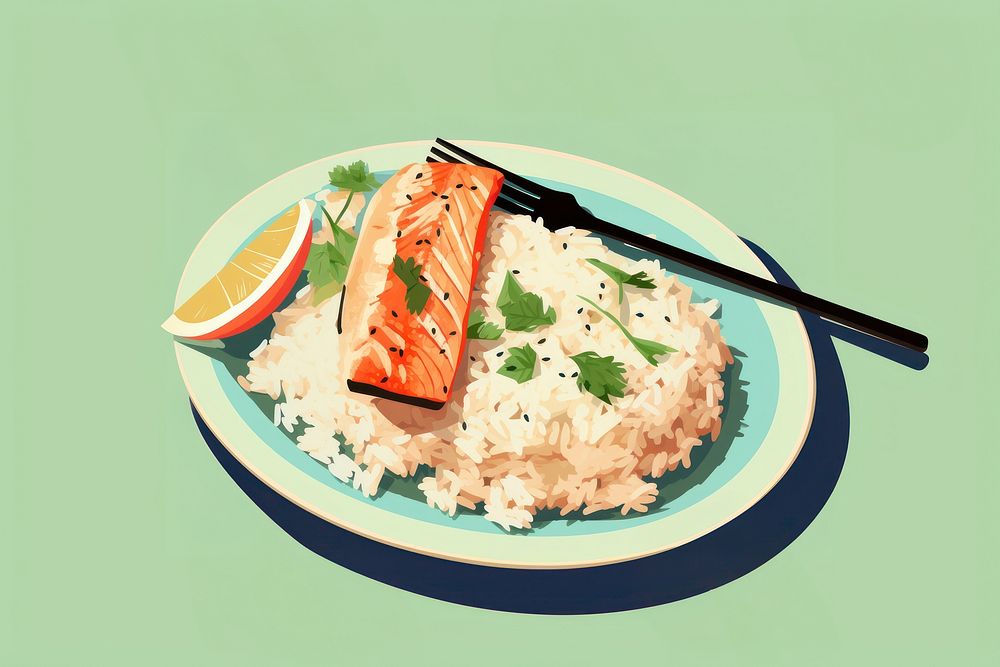 Seafood plate rice fork. AI generated Image by rawpixel.