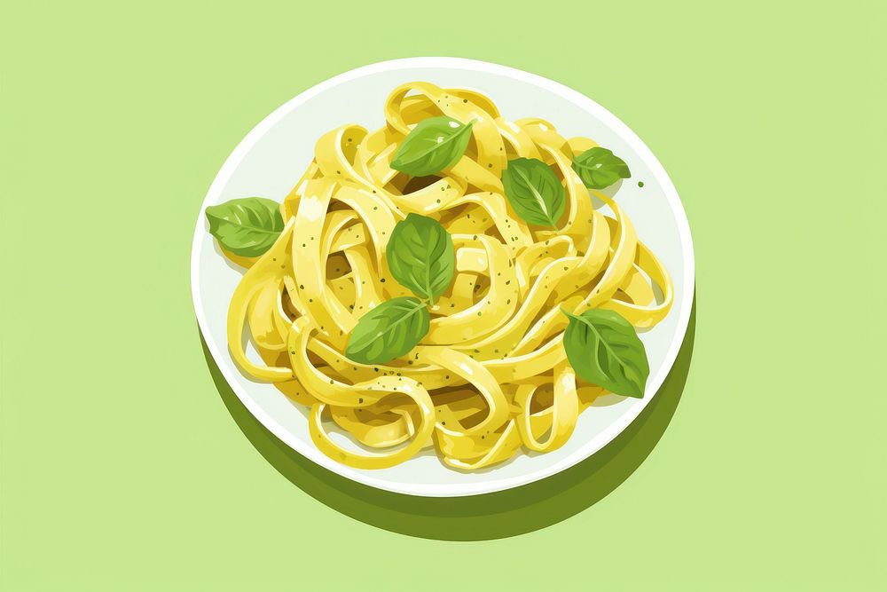 Fettuccine pesto spaghetti pasta plate. AI generated Image by rawpixel.