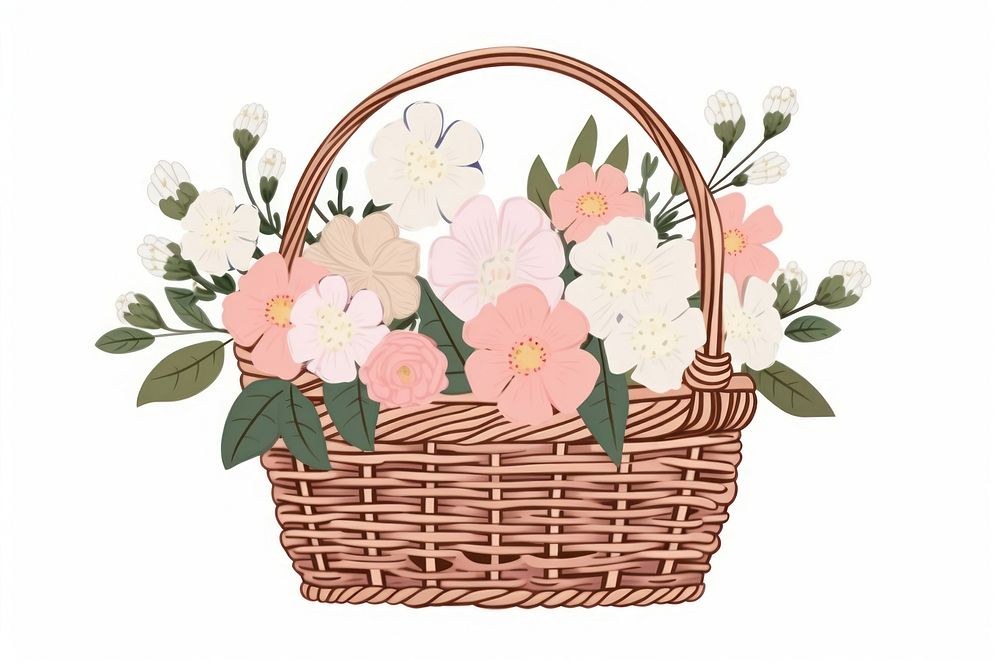 Flower bouquet basket plant white background. AI generated Image by rawpixel.
