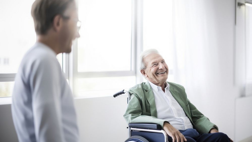 Senior man in wheelchair smiling. AI generated Image by rawpixel.