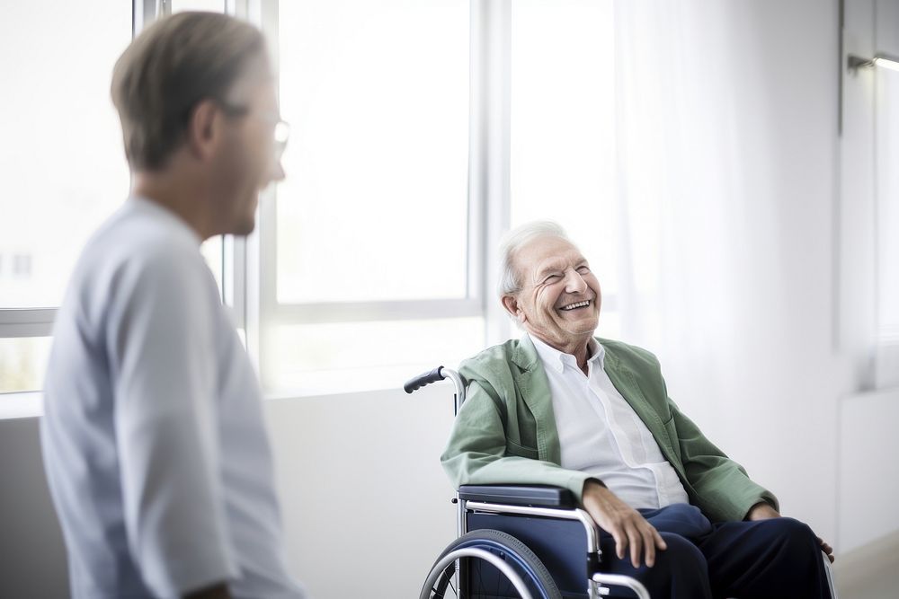 Senior man in wheelchair smiling. AI generated Image by rawpixel.