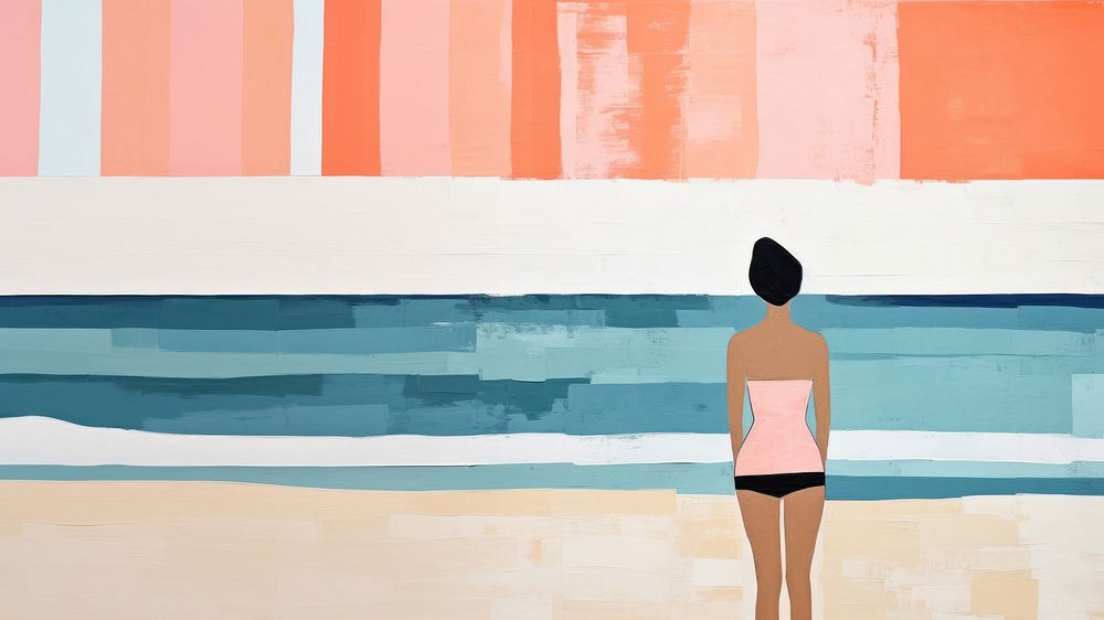 Art painting swimwear beach. AI generated Image by rawpixel.